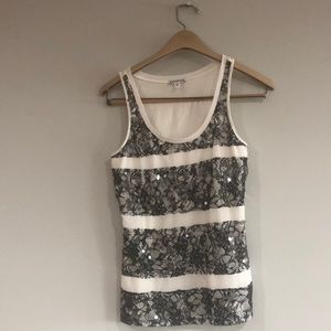 Laced sequins black and white top